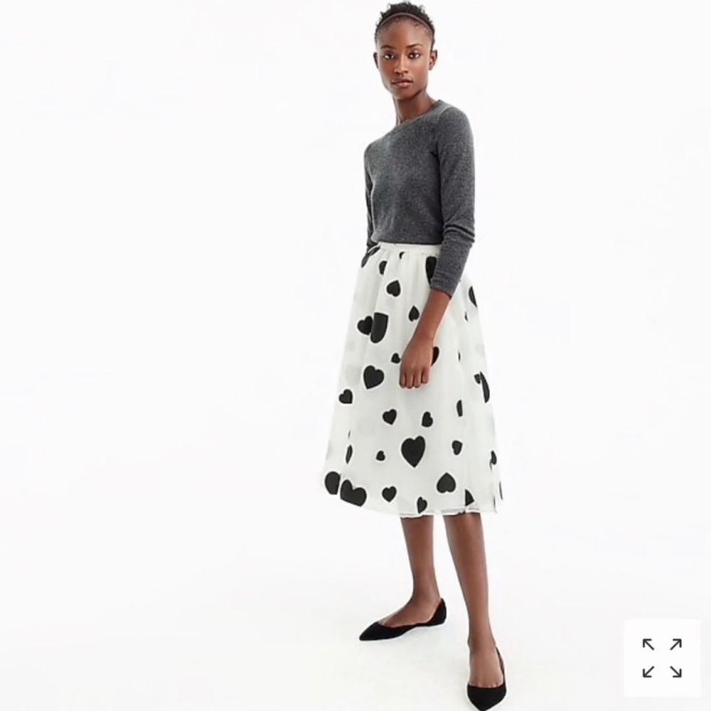 J Crew Black and White Organza Heart Skirt. Size 0. New With Tags!
